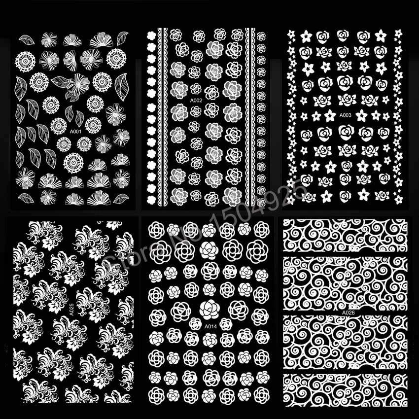 Luxury Nail Art Sticker Lace Flower White Design Manicure Tape Self-Adhesive Nail Foils Decals 3D DIY Tips Decoration Back Glue