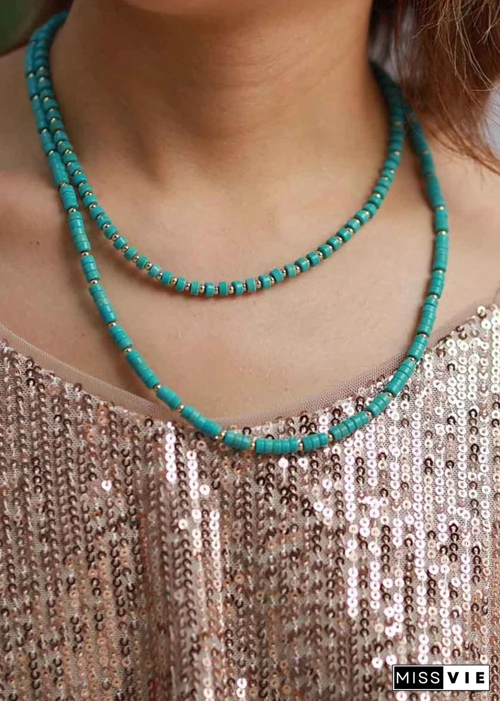 Boho Necklace, Turquoises 2 Layers Chokers Necklace