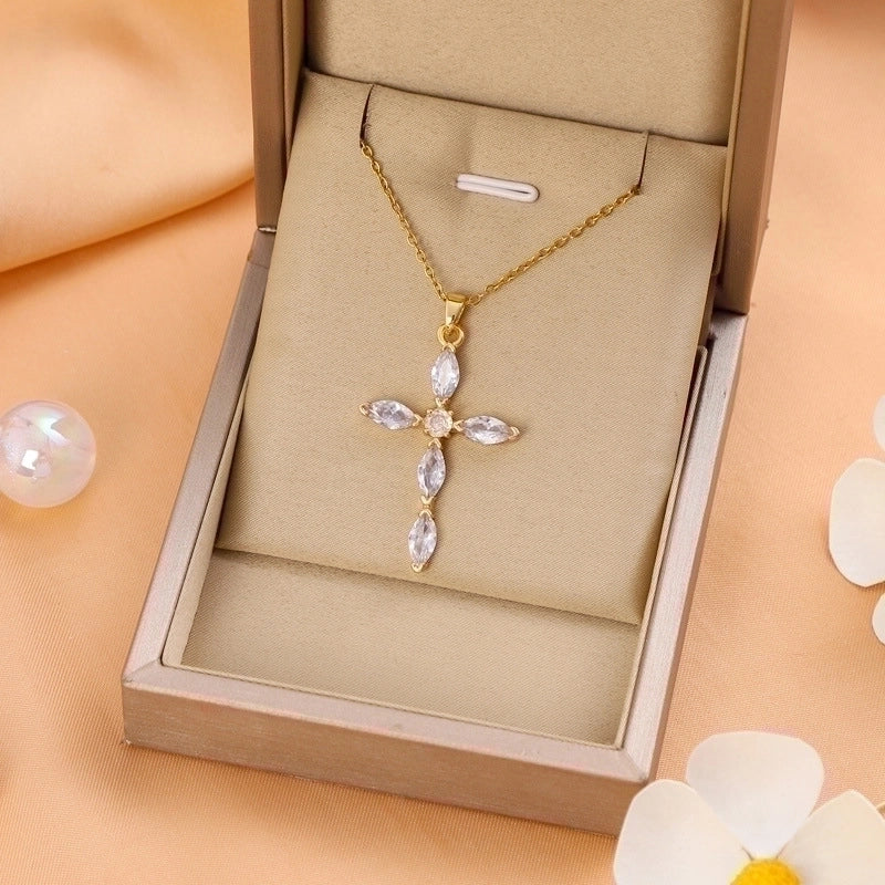 Titanium Steel Casual Minimalist Cross Plating Pendant Necklace