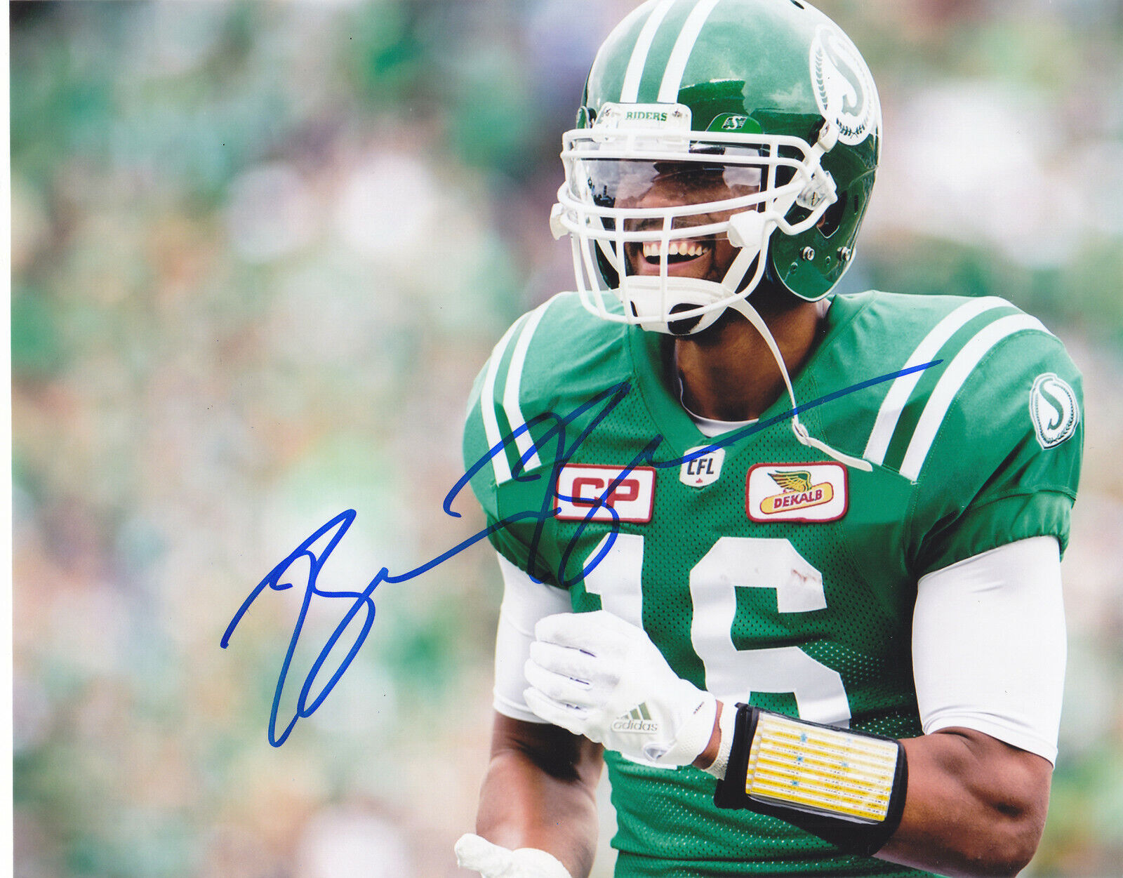 BRANDON BRIDGE SIGNED AUTOGRAPHED SASKATCHEWAN ROUGHRIDERS 8X10 EXACT PROOF