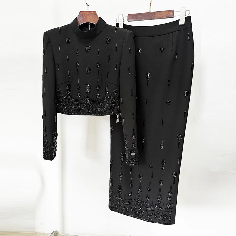 Nigikala Nigikala Star Fashion New Heavy Industry Nails Studded Short Top Dress Suit Two Sets