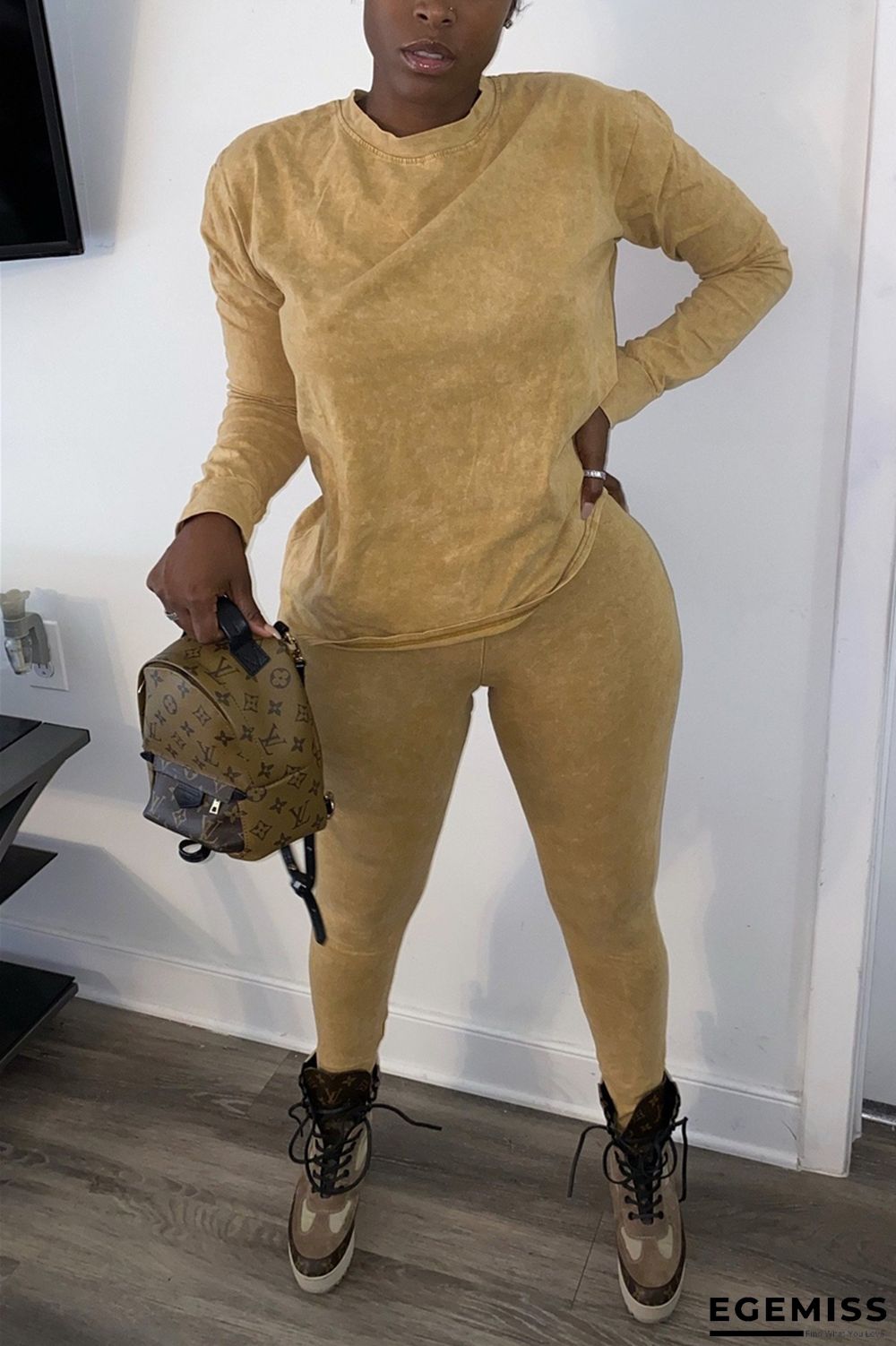 Yellow Fashion Casual Long Sleeve O Neck Regular Sleeve Regular Solid Two Pieces | EGEMISS