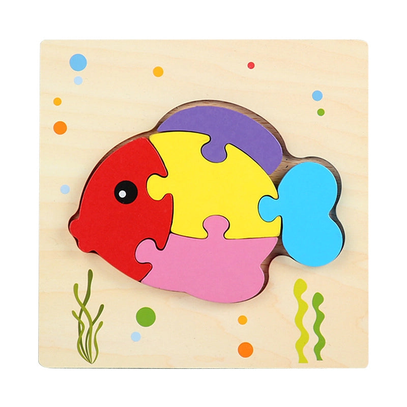 Kindergarten Children’s Enlightenment Early Education Cognition Cartoon Animal Cognition Hand-held Board Wooden Three-dimensional Puzzle Wooden Toys