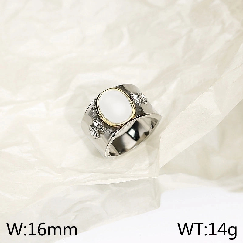 Retro Geometric Titanium Steel Rhinestones Opal 18K Gold Plated Plating Inlay Rings