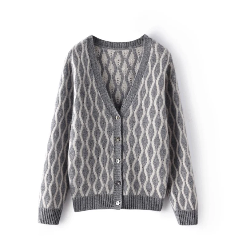 Deep V Neck Women's Cashmere Cardigan Sweater