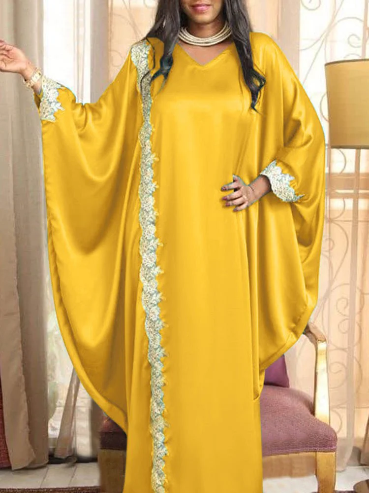 Plus Size Lace Glossy Doll Sleeves Women's Dress SKUI87890 QueenFunky