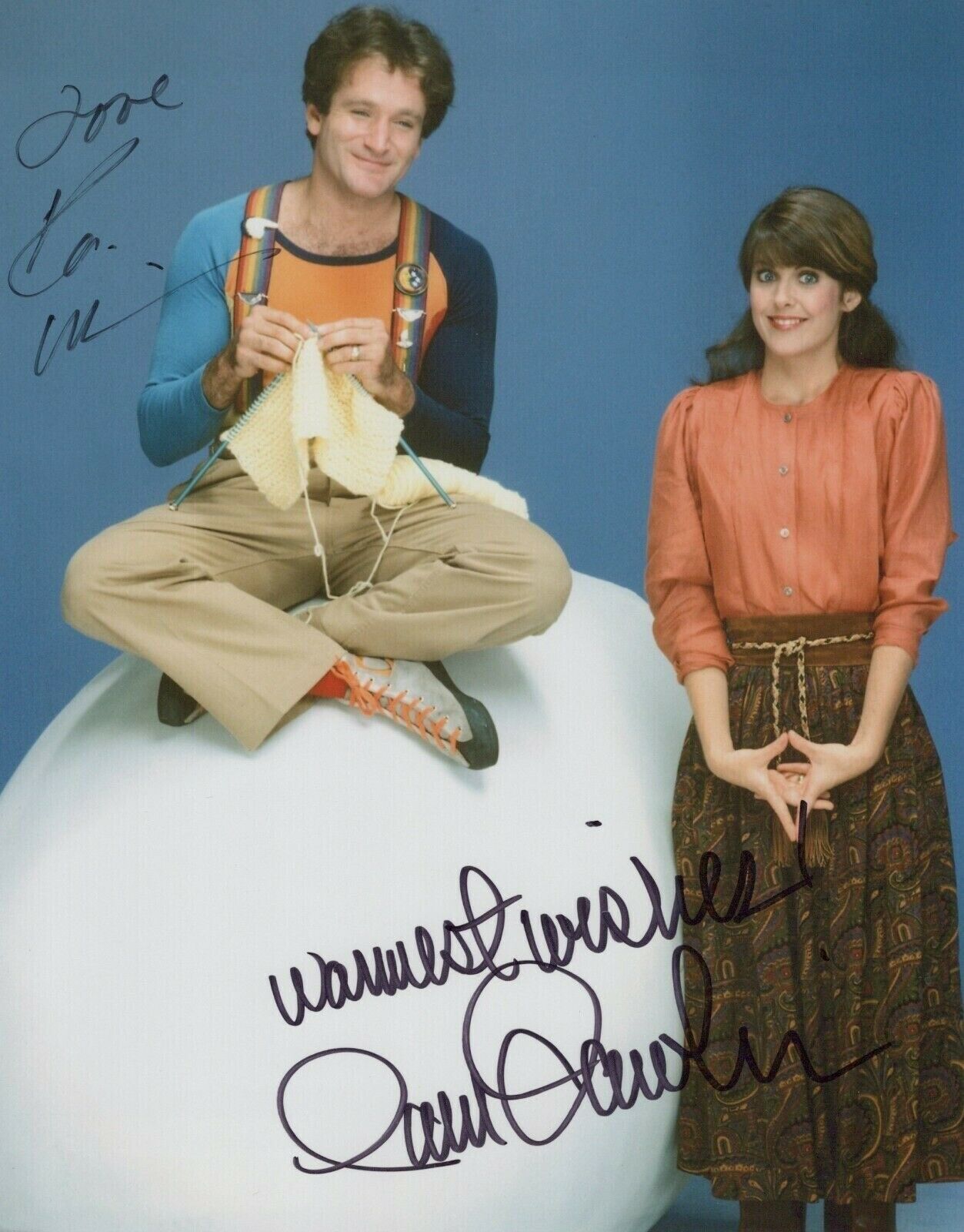 Robin Williams and Pam Dawber signed Mork & Mindy comedy Photo Poster painting