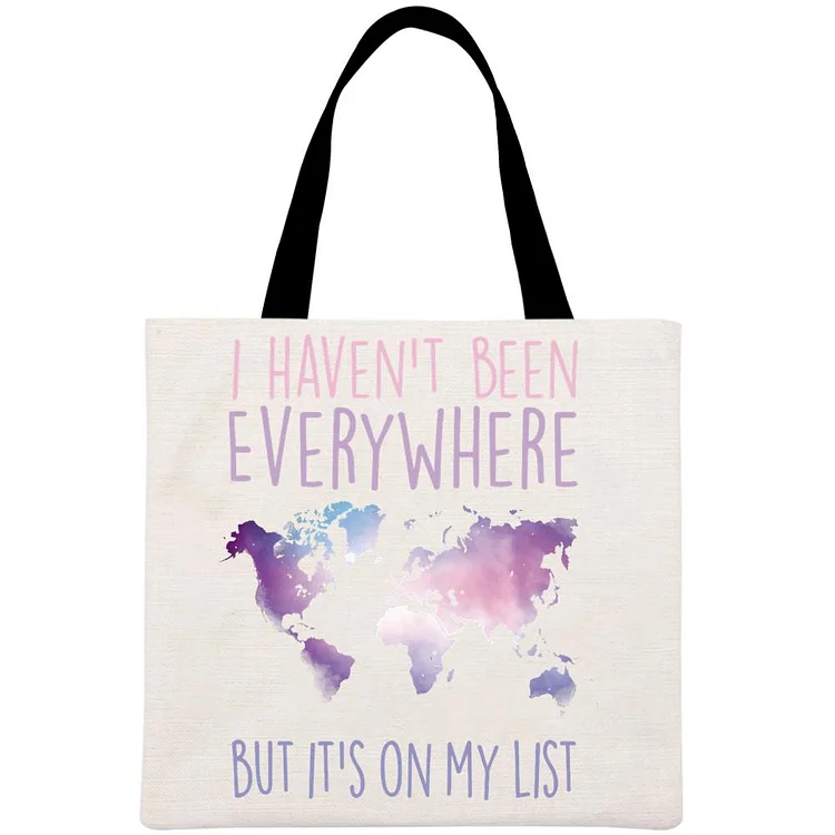 I Haven't Been Everywhere But It's On My List Printed Linen Bag-Annaletters