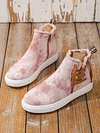Casual Lace-up Decor Fringe High Top Canvas Shoes with Side Zip
