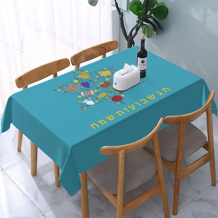 Happy Shavuot Rectangle Tablecloth Kitchen Table Decor Jewish Holiday Waterproof Fabric Tablecloth for Dining Party Decor