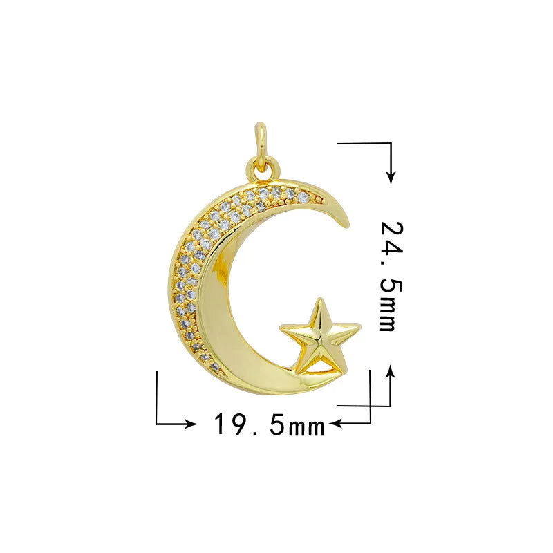 1 Piece 18*20.5mm 19*33mm Copper Zircon Star Moon Heart Shape Pendant