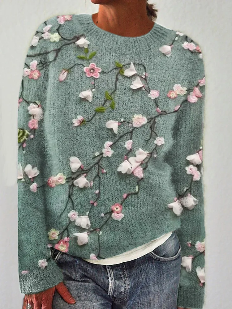 Cherry Blossom 3d Crochet Cozy Knit Sweater