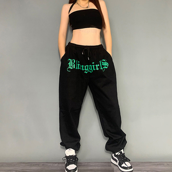 Casual sports pants women loose-fitting hiphop pants print trendy