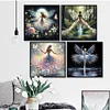(US Only)4pcs Girl Printed Cross Stitch Kit 45x45cm DIY 11CT Thread Art Needlework Decor