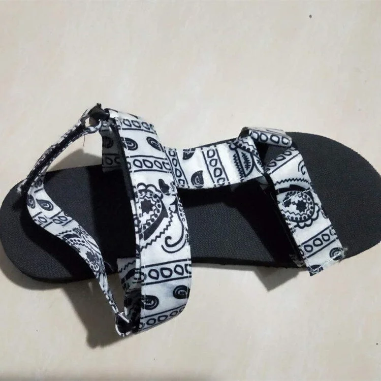 Women Flat Sandals graffiti Bandana Shoes Summer Outdoor Platform Sandals Open Toe Cute Bow Casual Ladies Beach Shoes 43