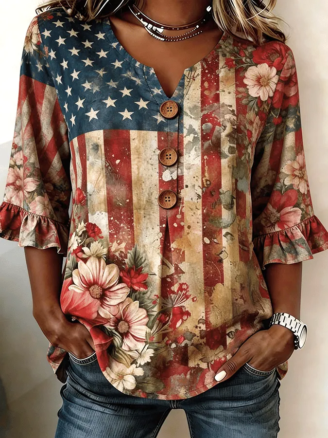 Women's 250th Anniversary Retro Floral Print Top 