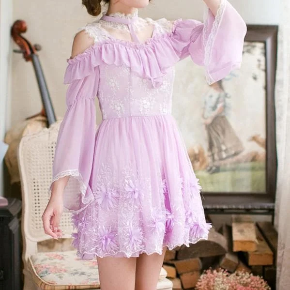 Purple Sweet Frilly Chiffon Dress SP1710634