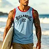 Men's Blue Billabong Tank Top, 100% Cotton Racerback Vest with White Trim for Beach & Surf Lifestyle by Inlyline