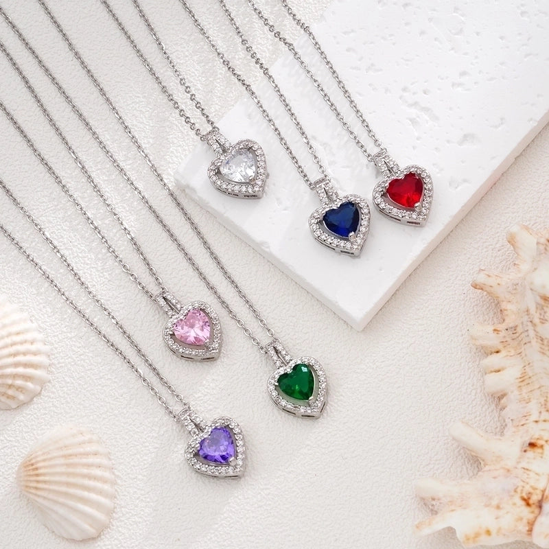 Glam Heart Shape 304 Stainless Steel Copper Zircon Inlay Earrings Necklace