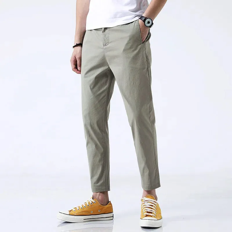 Men's Cotton Chinos &ndash; Marseille Straight Fit Ankle-Length Trousers &ndash; Grey
