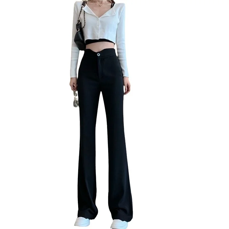 Toloer Toloer Pants Children 2024 Autumn New High Waist Show Thin Micro Bell Bottom Pants Black Hanging Casual Pants Autumn Tide-Outfit Ideas