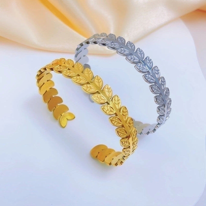 Minimalist Leaf Stainless Steel Plating Gold Plated Bangle