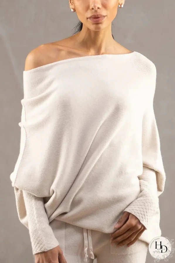 Solid Color Round Neck Long Sleeve Loose Knitted Sweater