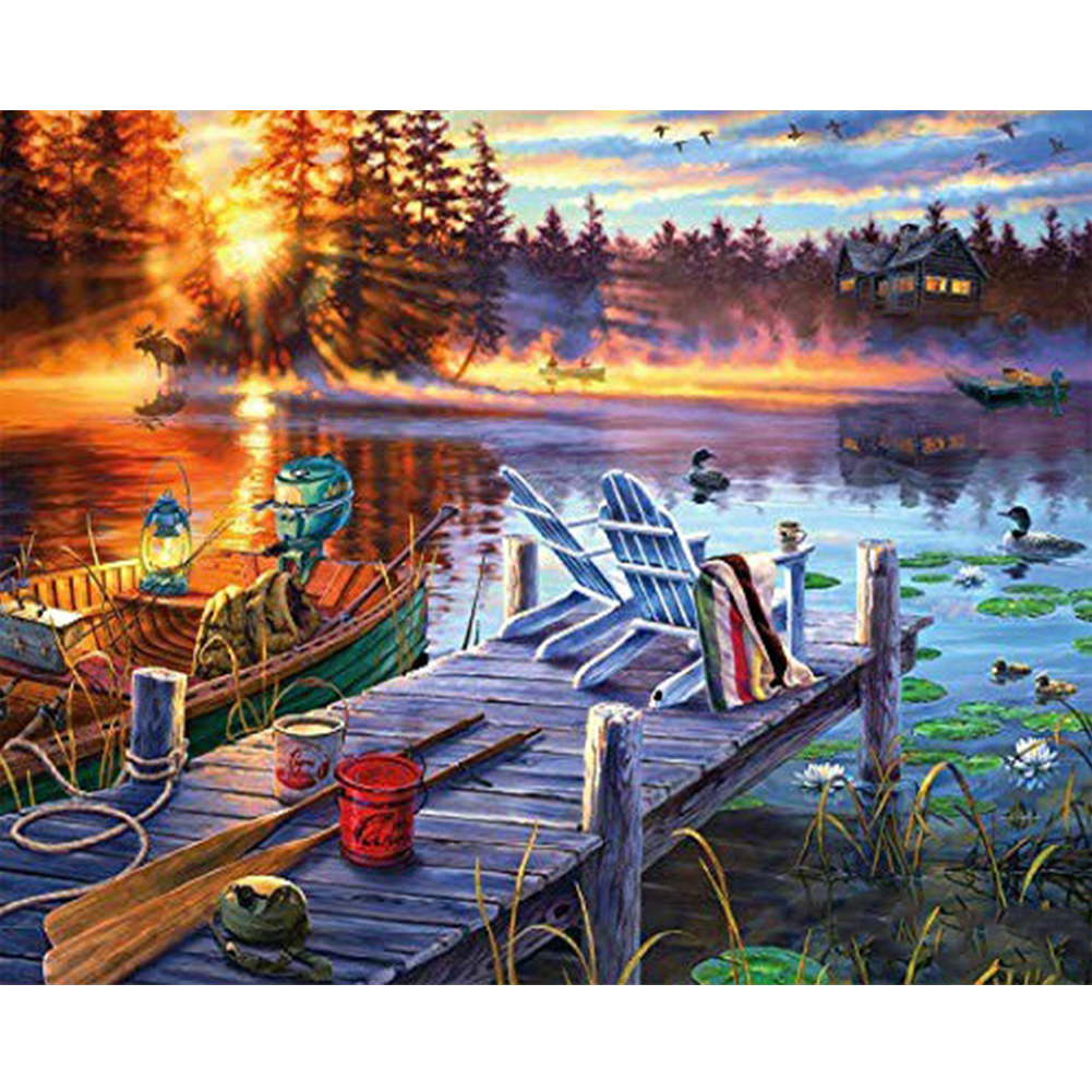 

Lakeside Scenery - Round Drill Diamond Painting - 50*40CM, 501 Original