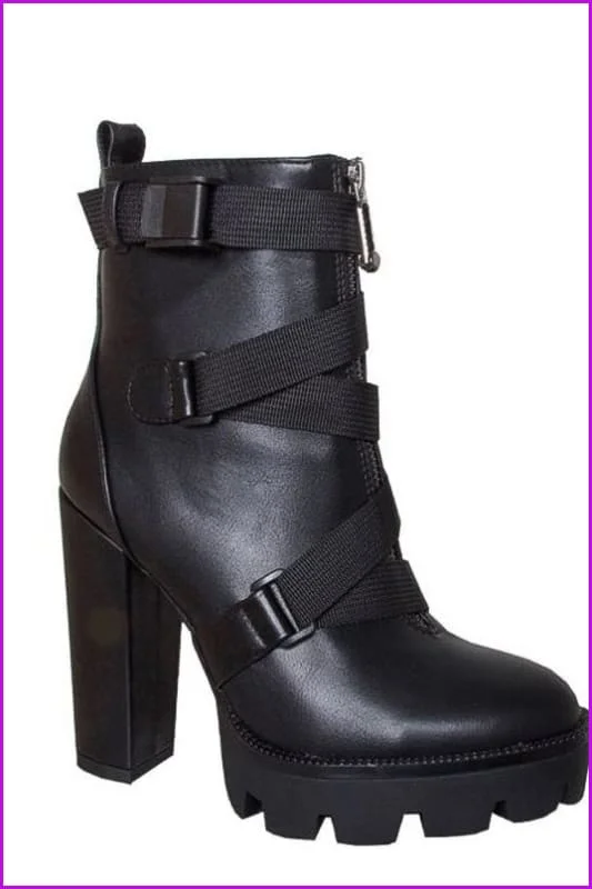 Black High Heel Platform Woman Short Boots F290
