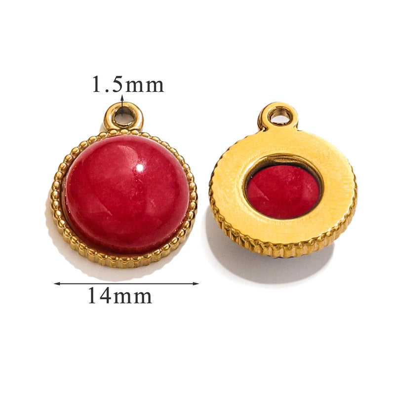 3 Pieces 13*10mm 14mm 304 Stainless Steel Natural Stone Round Pendant Jewelry Accessories