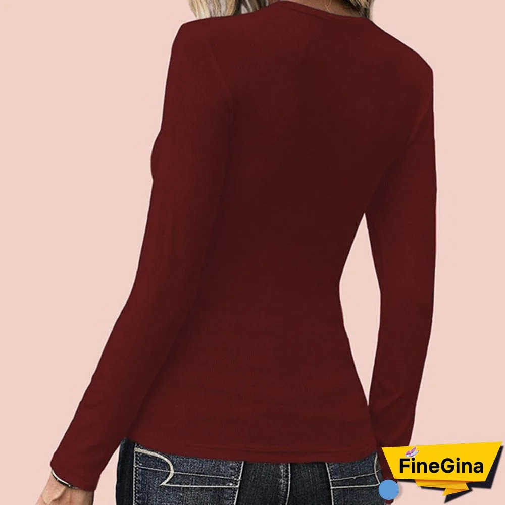 Spring Tight-fitting Bottoming Shirt U-neck Ribbed Long-sleeved Blouse Women's Clothing