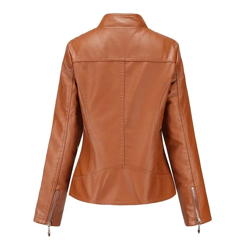 Autumn Women Faux Leather Jacket 2021 Ladies Solid With Belt Zipper Biker Coat Female Pu Streetwear Oversized Casual Outwear