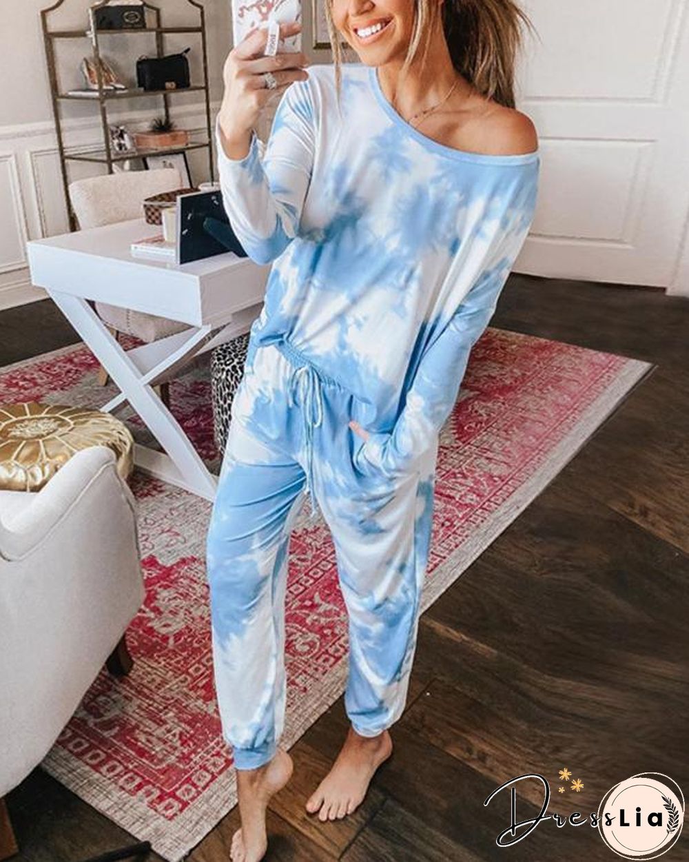Casual Tie-dye Long Sleeve Two-Piece Suit