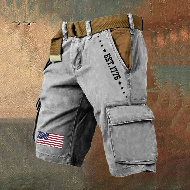 Men's Retro Usa Est 1776 Print Cargo Shorts