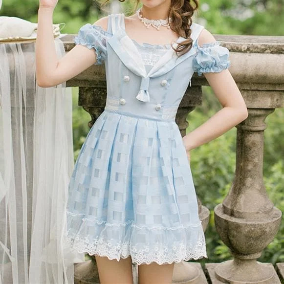 Light Blue Sweet Sailor Suspender Dress SP179636