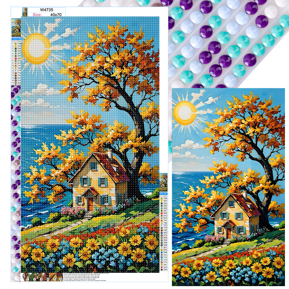 Hillside Houses 40*70cm(canvas) full round drill diamond painting