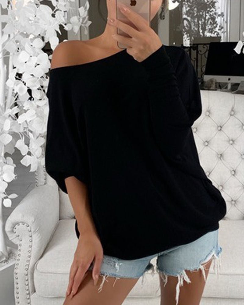 Fashion Foreign Trade One Shoulder Women's Long Sleeve T-shirt