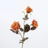 Autumn Vibe 3 Heads Burn Edge Artificial Stem Rose Flower