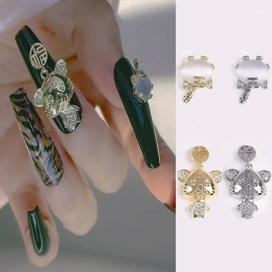 Nail Rhinestones Gold Silver 3D Luxury Tiger Designs 3Pcs/Set Exquisite Alloy Zircon Jewelry Decoration Beauty Salons-Nail Inspo
