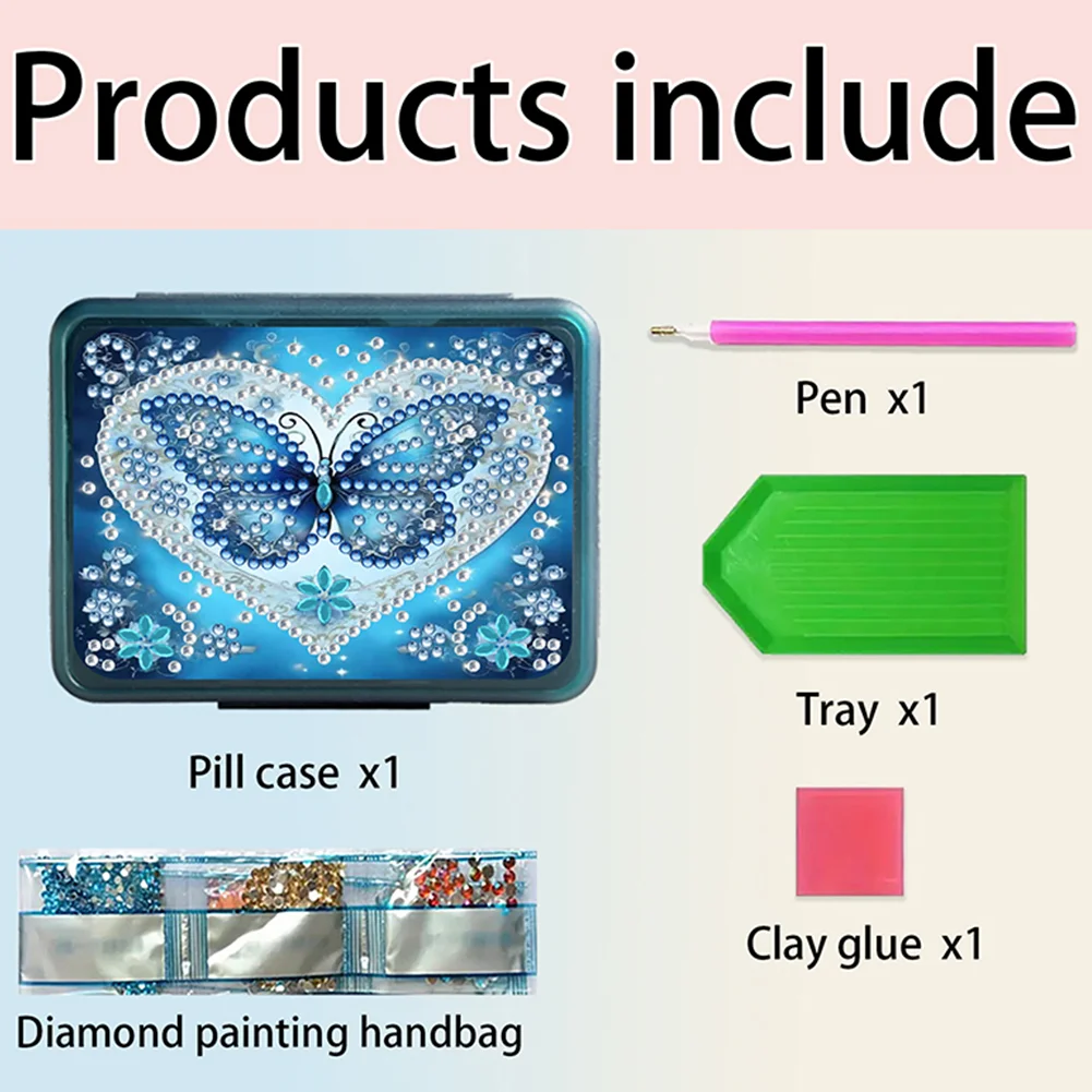 Butterfly Rhinestones Pill Storage Box Diamond Painting Pill Case for Art Craft