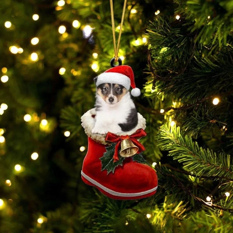 VigorDaily Shetland Sheepdog In Santa Boot Christmas Hanging Ornament SB119