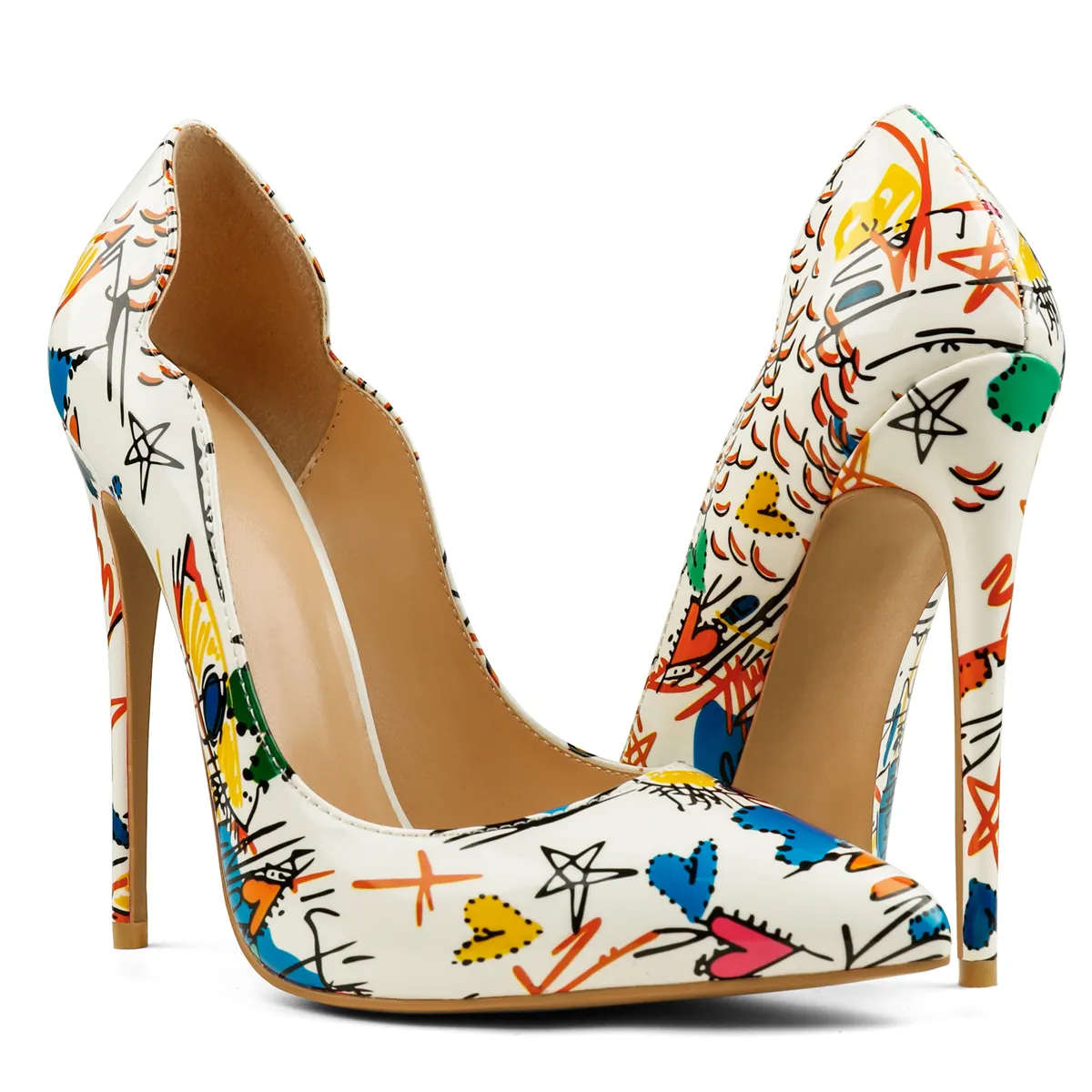 12cm/4.72 inch High Heels Pointy Toe With Graffiti Multicolor Heels