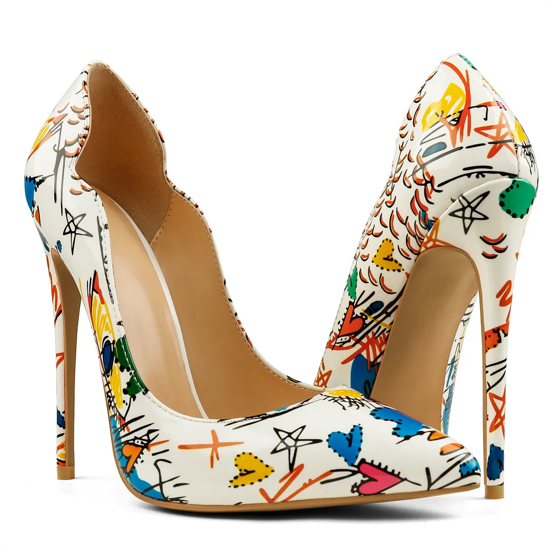 12cm/4.72 inch High Heels Pointy Toe With Graffiti Multicolor Heels