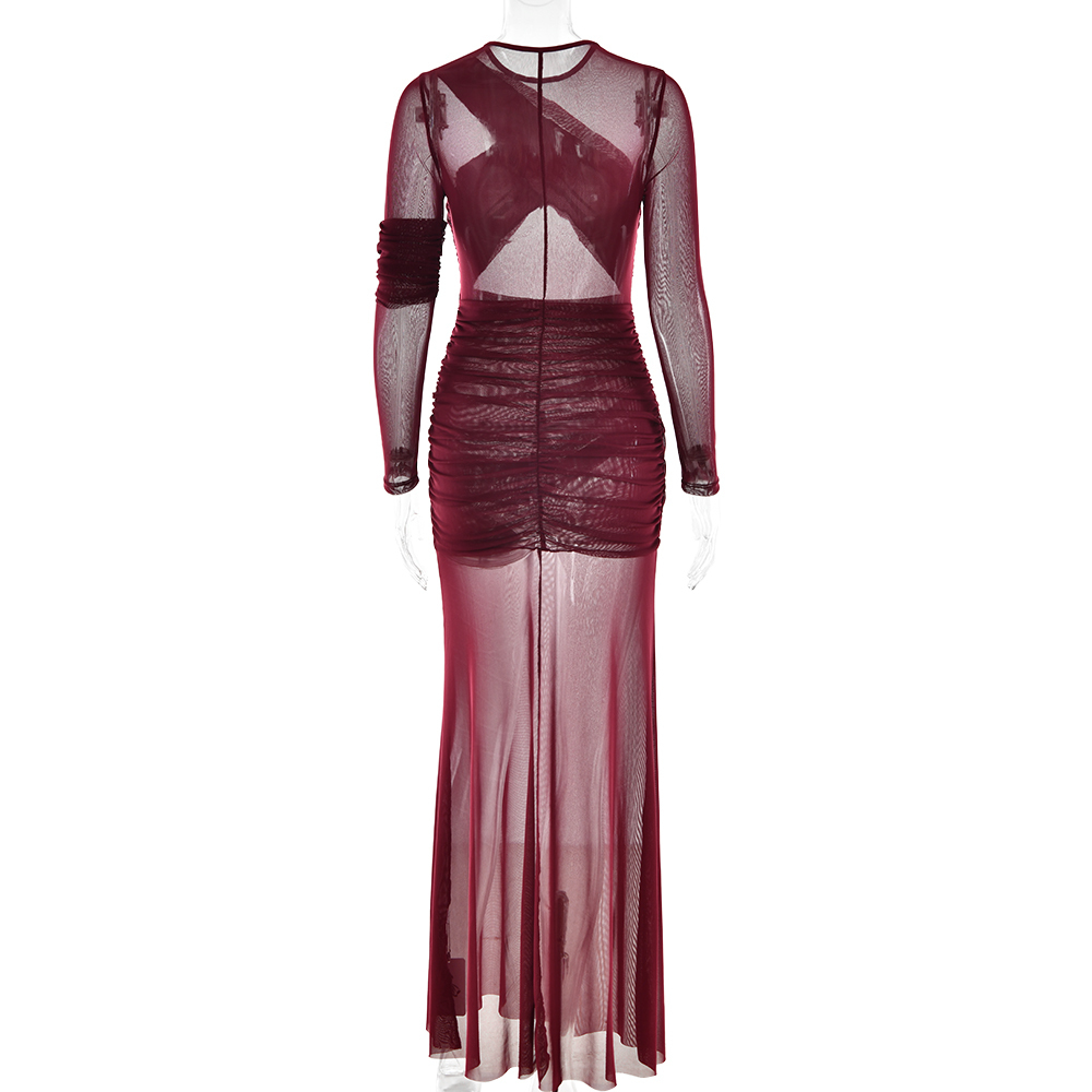 Elegant Mesh Patchwork Long Sleeve Bodycon Party Club Evening Dress Sexy Double Layer Perspective Vestido Autum Clothing
