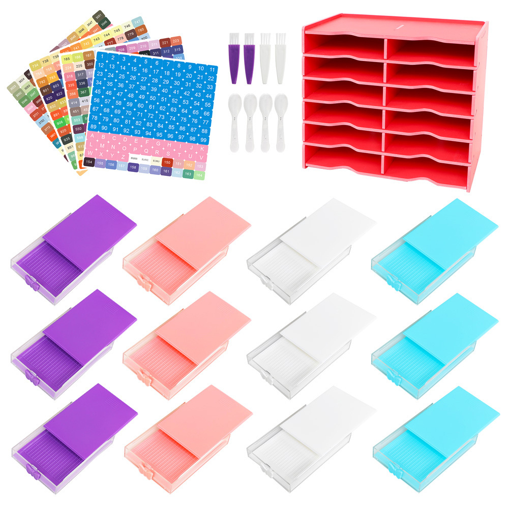 12 Grids Diamond Painting Tray Tower Organizer Red-Guru-buzz