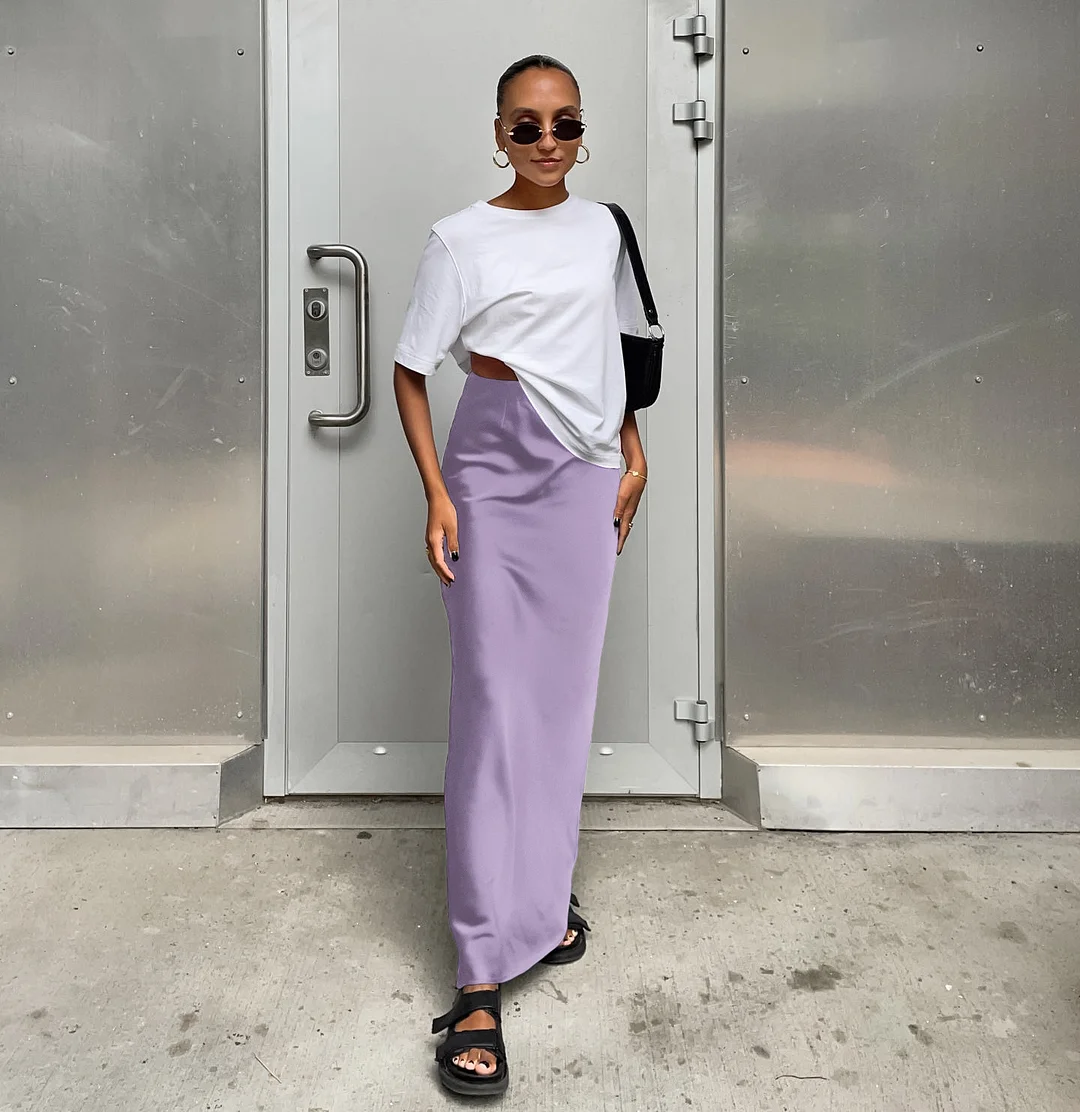 Uveng Uveng And Summer New Simulation Silk Skirt Satin Bread Hip Skirt Women Casual Color Tintail Skirt