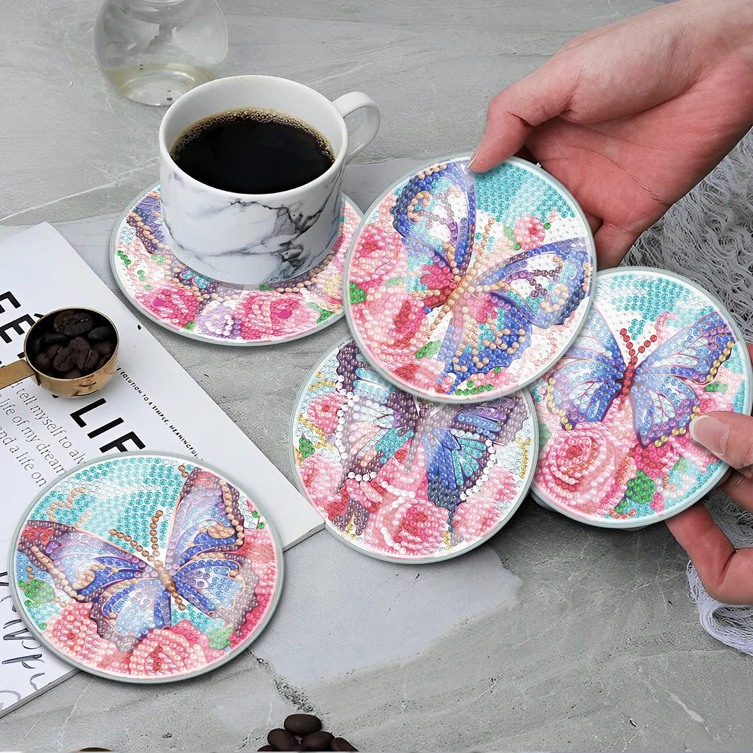 [Upgrade - Waterproof Coaster]6pcs DIY Butterfly Set Holiday Christmas for Adults and Beginners(With Covers)