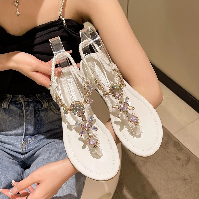 Colourp New Summer Flats Sandals Women Crystal Clip Toe Slippers Trend Luxury Brand Ladies Shoes Beach Causal Slides Mujer Zapatos