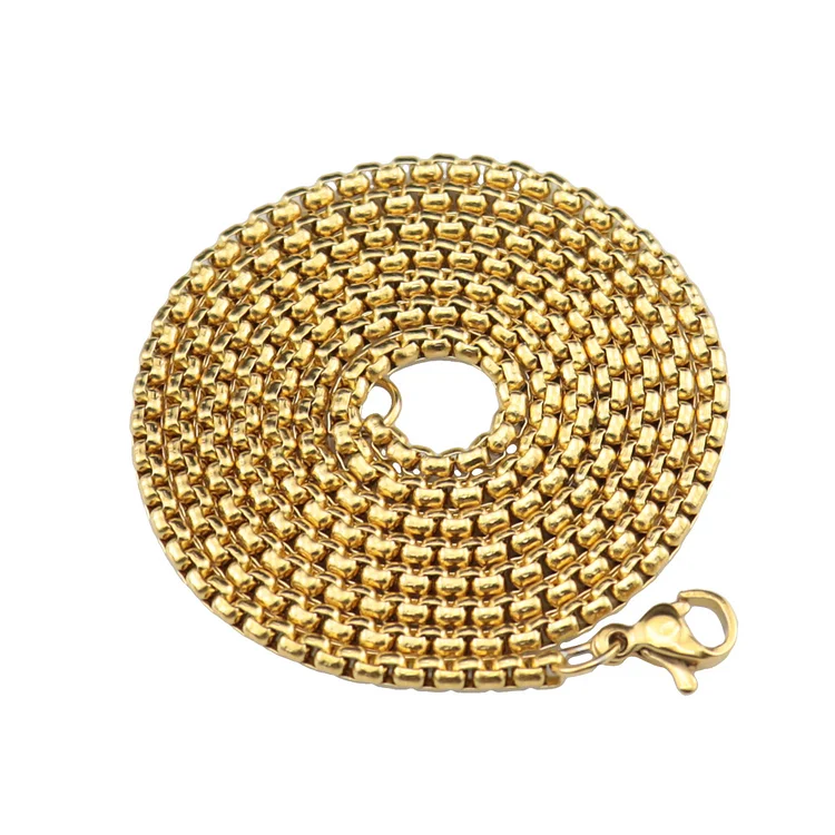 2.5mm Stainless Steel Gold Box Chain Necklace-VESSFUL