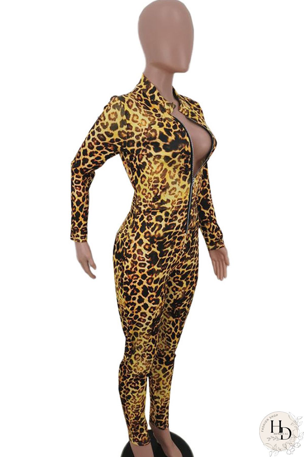 Blue Sexy Print Polyester Long Sleeve O Neck Jumpsuits